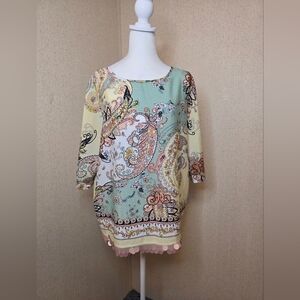 Melissa Paige Womens Bohemian Pink Paisley Print Pullover Top Blouse SZ:SmPetite